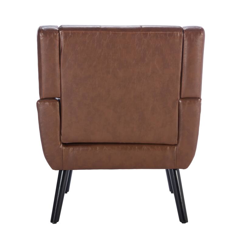 PU Ergonomic Accent Chair with Curved Back and Black Wood Legs, 250lb Capacity