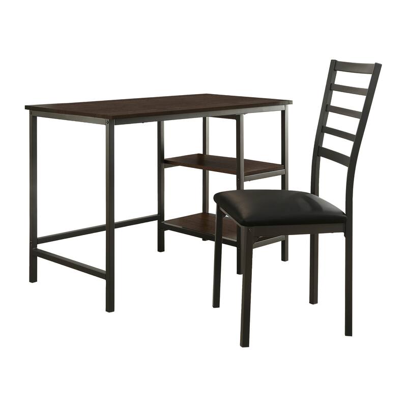 Black Finish 2-Piece Writing Desk Set with Chair Industrial Style Metal Frame Faux Leather Upholstery - Oak