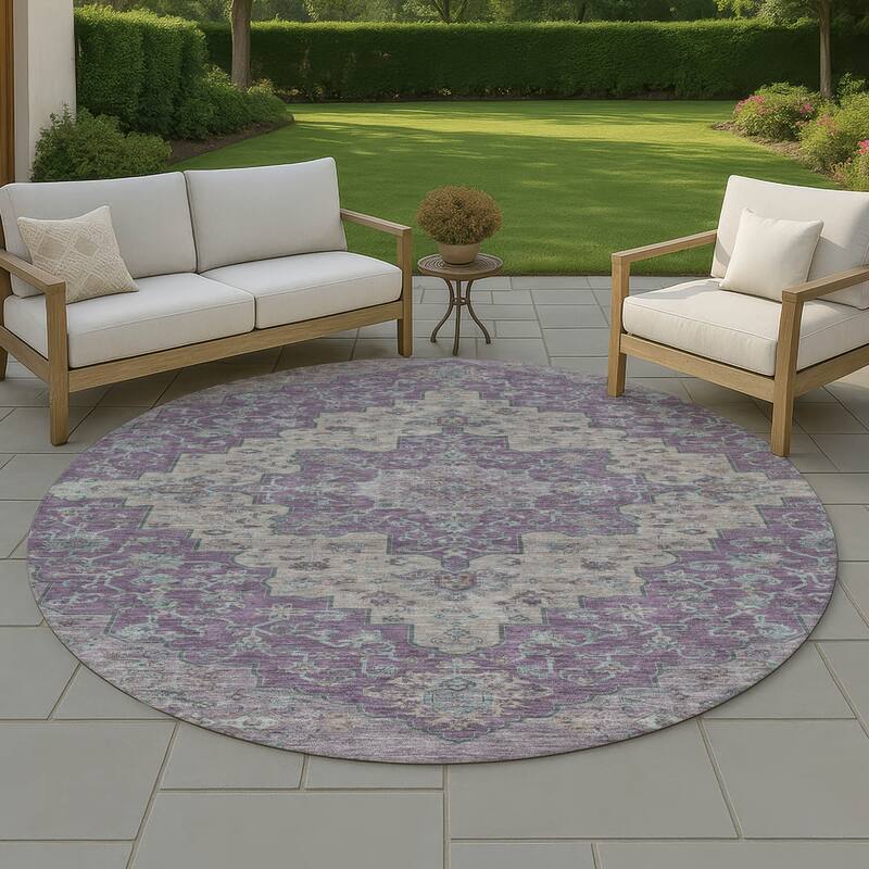 Machine Washable Indoor/ Outdoor Traditional Karachy Chantille Rug - Purple - 8' x 8'
