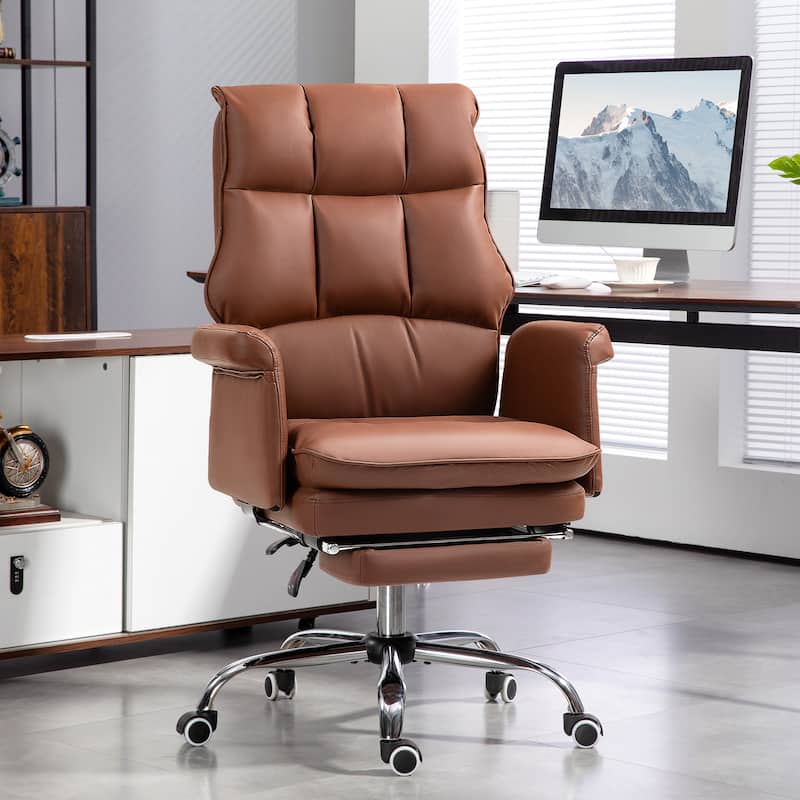 Brown Leisure Chair Leather Visitor Chair with Footrest, Swivel Chair Ergonomic Chair Executive Chair with Wheels