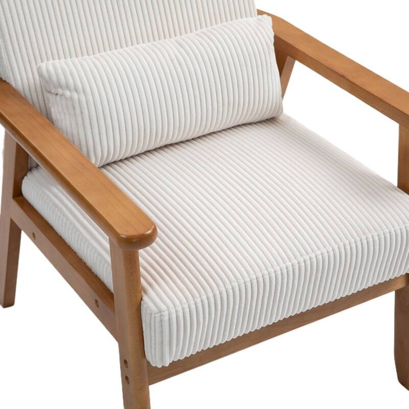 Mid-Century Modern Corduroy Accent Chair with Solid Wood Frame