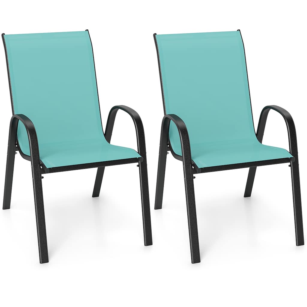 Gymax 2PCS Patio Dining Chairs Stackable Armrest Space Saving Black &