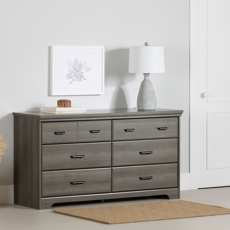 6-Drawer Double Dresser - Versa Collection - Gray Finish - Bedroom Storage Organizer
