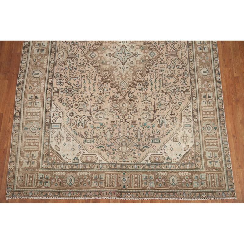 Hand Knotted Oriental 100% Wool Carpet Traditional Medallion Pink Tabriz Area Rug - 9' 4'' X 6' 4''