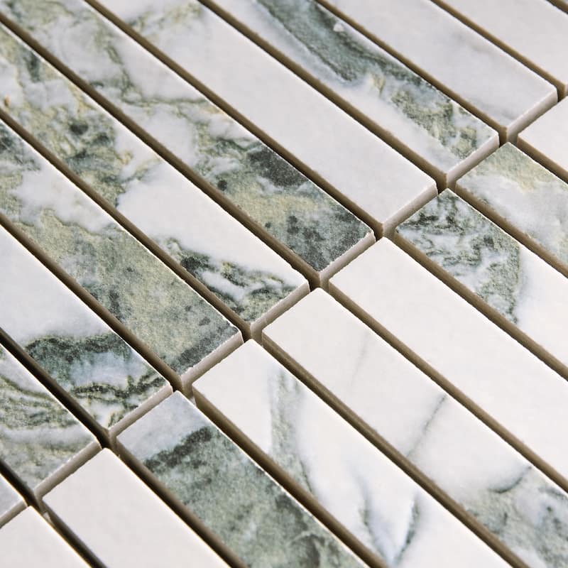 Merola Tile Touche Brick Stacked Jade 11-3/4" x 11-3/4" Porcelain Mosaic Floor and Wall Tile - (1 Tile)