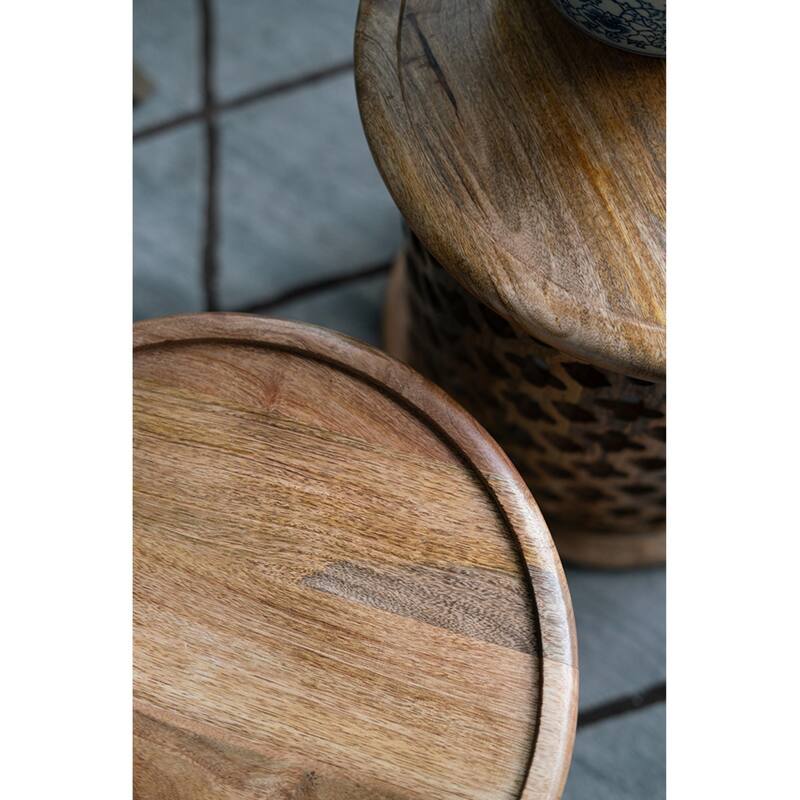 Large Floral Cut-Out Wooden Round Tables - 18" - Set of 2