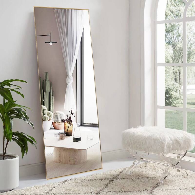 Modern Sleek Metal Frame Full-length Hanging or Leaning Wall Mirror