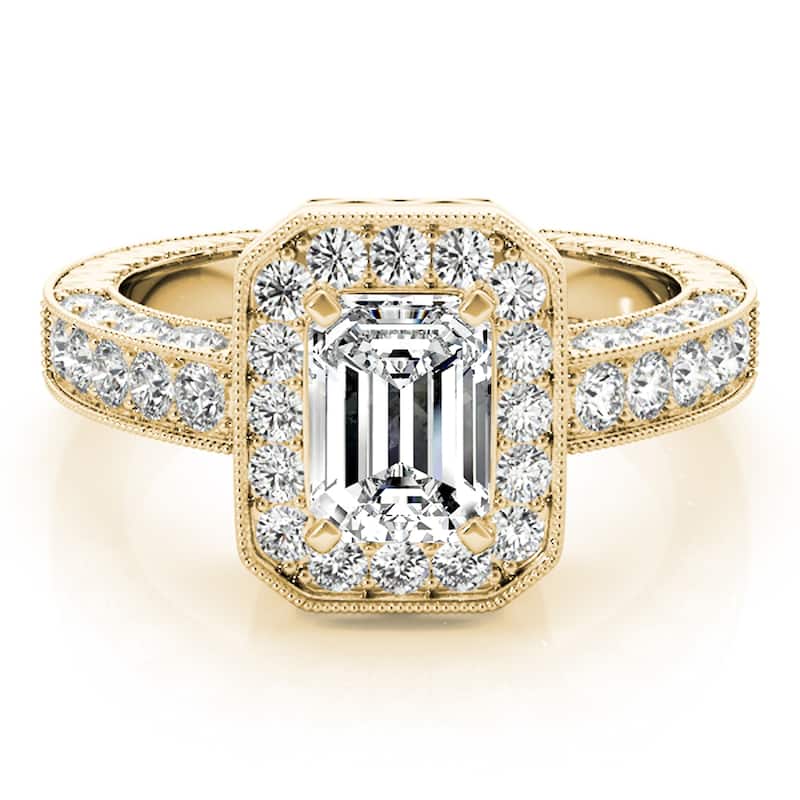 Auriya 14k Yellow Gold Lab Grown Emerald Diamond Halo Engagement Ring 0.50 to 5.00 ct. tw. (F-G VS)