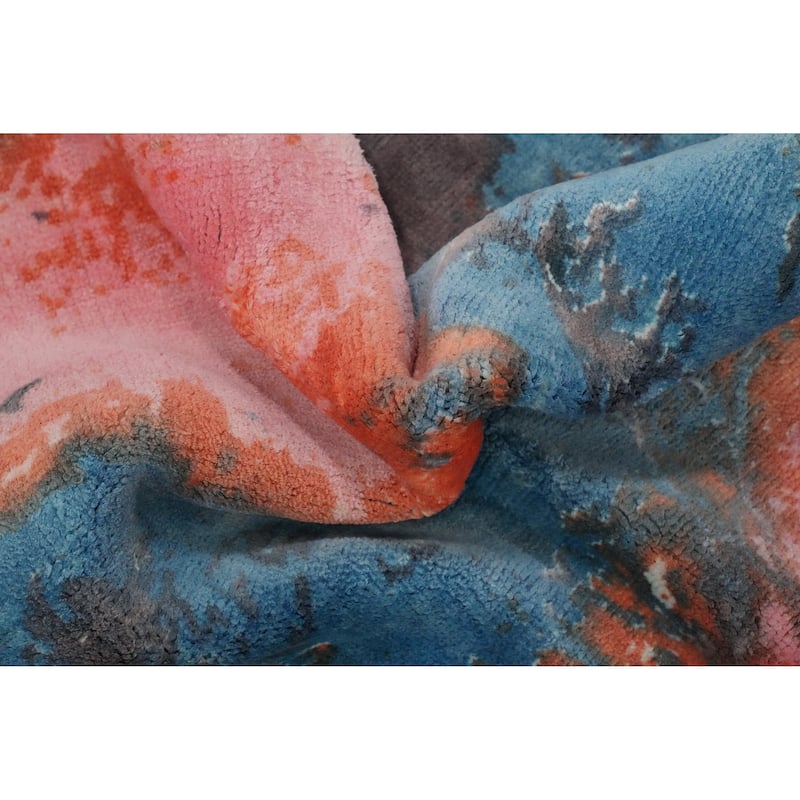 Hand Knotted Oriental Viscose Silk Carpet Modern Pictorial Multi-Colored Abstract Area Rug - 7' 2'' X 5' 4''