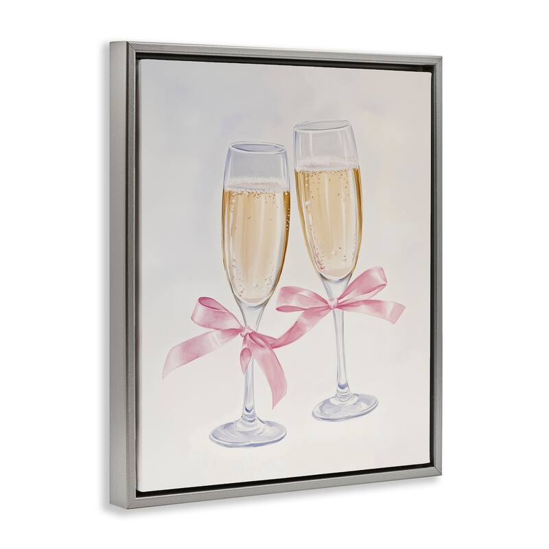 Stupell Chic Bow Champagne Glasses Framed Floater Canvas Wall Art Design By Arlington Prints