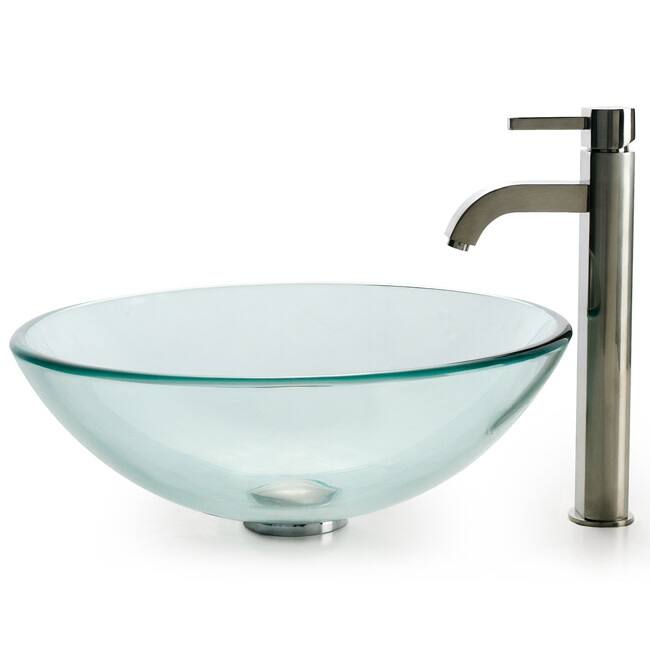 Kraus Bathroom Combo - 16-1/2" Clear Glass Vessel Bathroom Sink with
