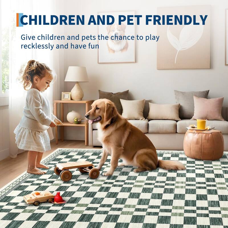 Checkered Area Rugs for Living Room Soft Modern Geometric Rug Non-Slip Low Pile Carpet for Bedroom, Dining Room