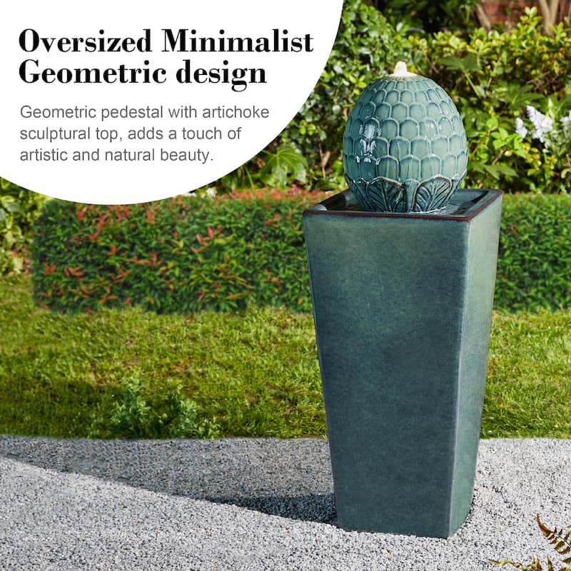 36"H Oversized Artichoke Pedestal LED Ceramic Fountain by Glitzhome