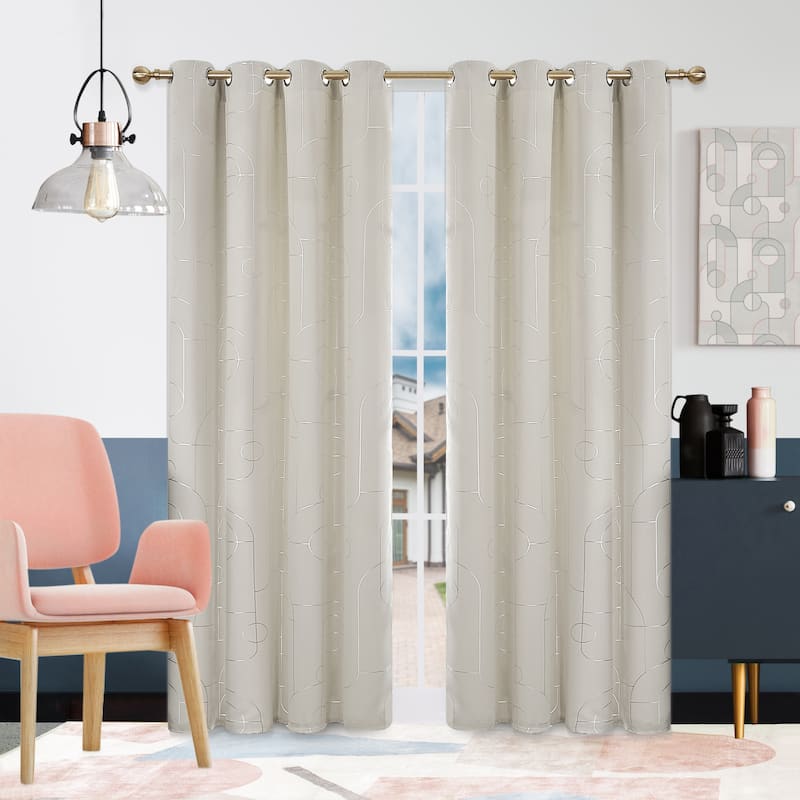 Deconovo Silver Pattern Blackout Curtains Grommet Top (2 Panels) - 52x72 Inch - Light Beige