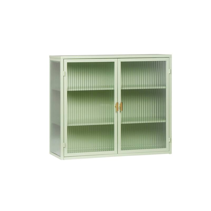 Retro Haze Glass Door Wall Cabinet with Detachable Shelves, Bathroom Storage Cabinet, Metal Medicine Cabinet