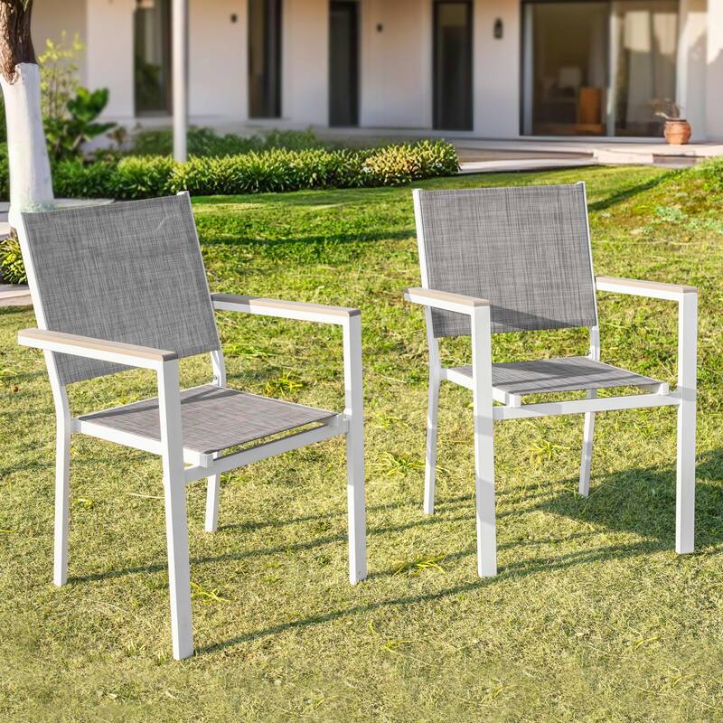 Patio 2-Piece Dining Chairs, Outdoor Textilene Stackable Chairs, Gray