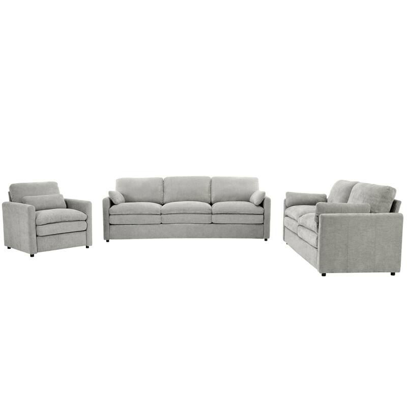 Roomfitters Cozy Cloud Upholstered Sofa Set with Armchair, Loveseat and 3-Seater, Chenille Fabric