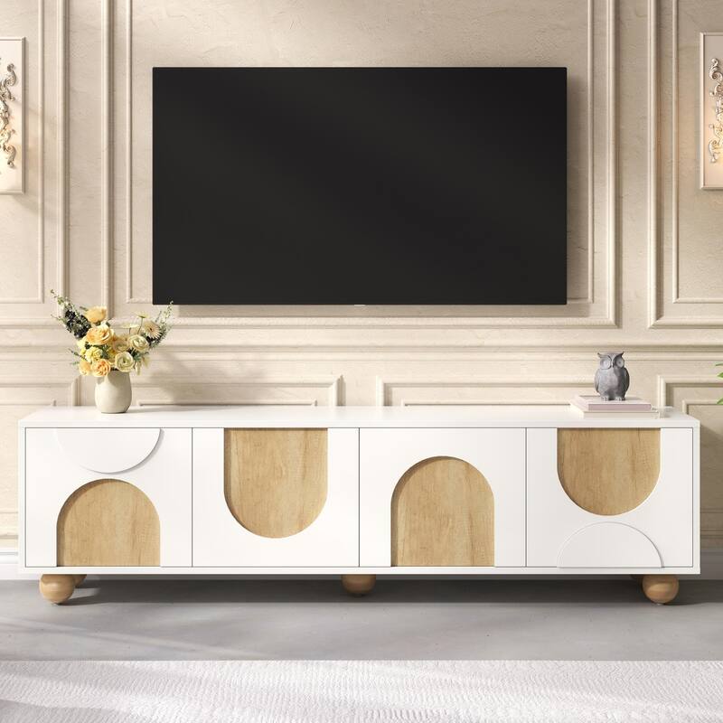 Farmhouse TV Stand Media Console with Cable Holes