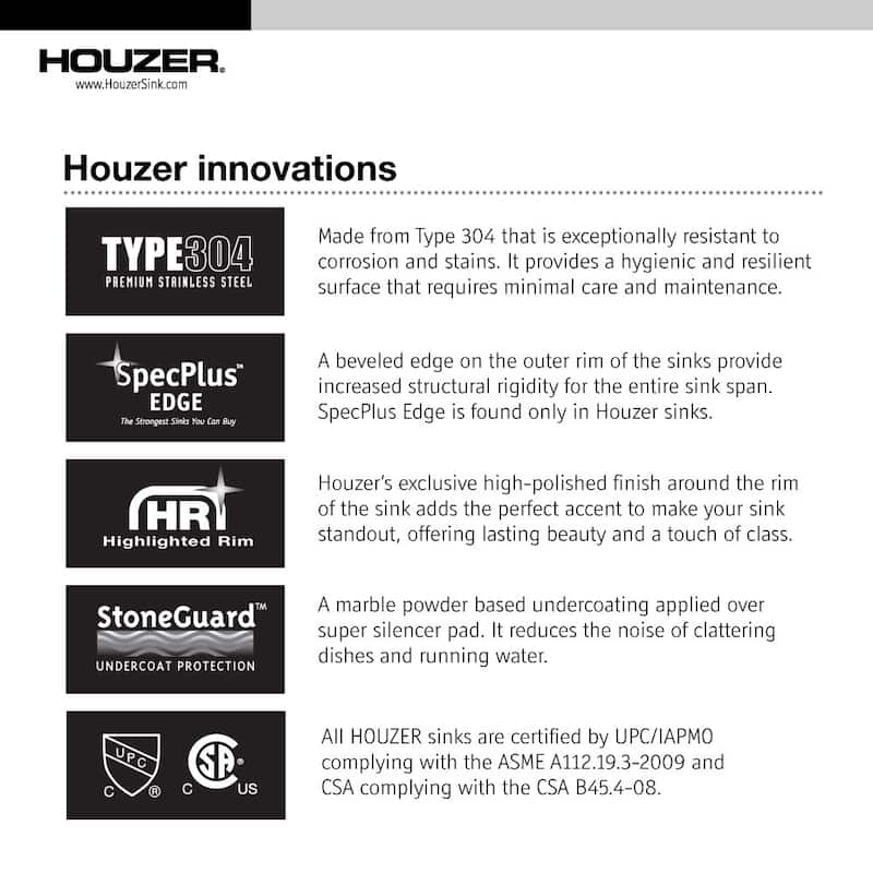 Houzer MS-2700 Medallion Classic 26-1/2" Undermount Single Basin