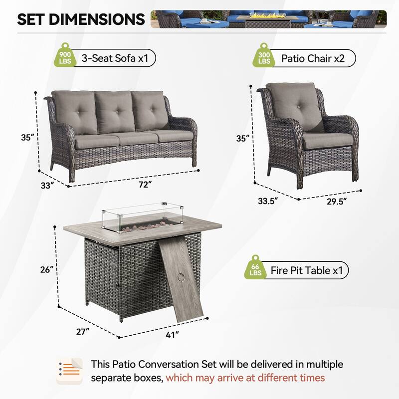 Fire Pit Table with Patio Sofa Club Chairs Grey-Grey - Grey