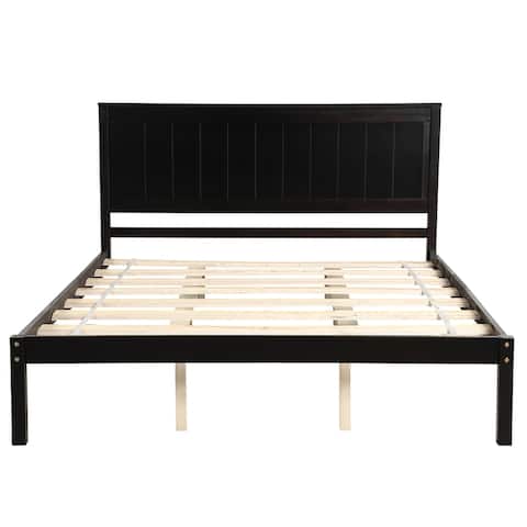 Optimum Queen Platform Bed with Wood Headboard&Under-bed Storage, Wood Panel Bed for Small Aprtment Dorm Bedroom