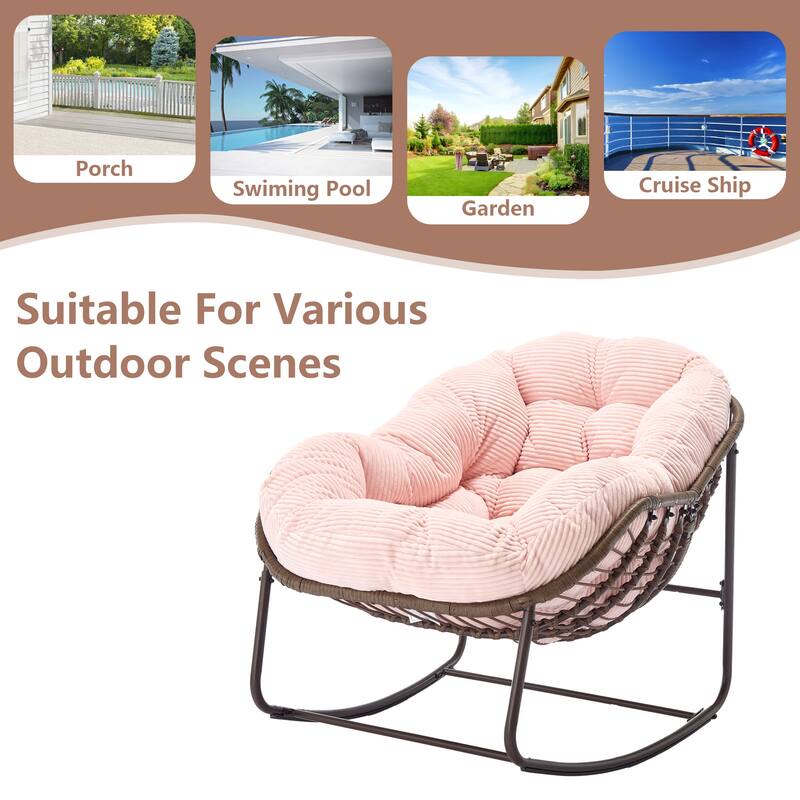 Outdoor Rattan Rocker Recliner Chair With Polyester Padded Cushion