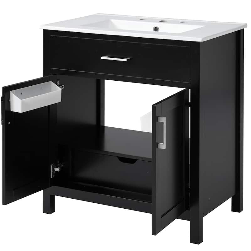 Compact 30-Inch Bathroom Vanity with Ceramic Sink, Premium Wood Frame & Soft-Close Doors