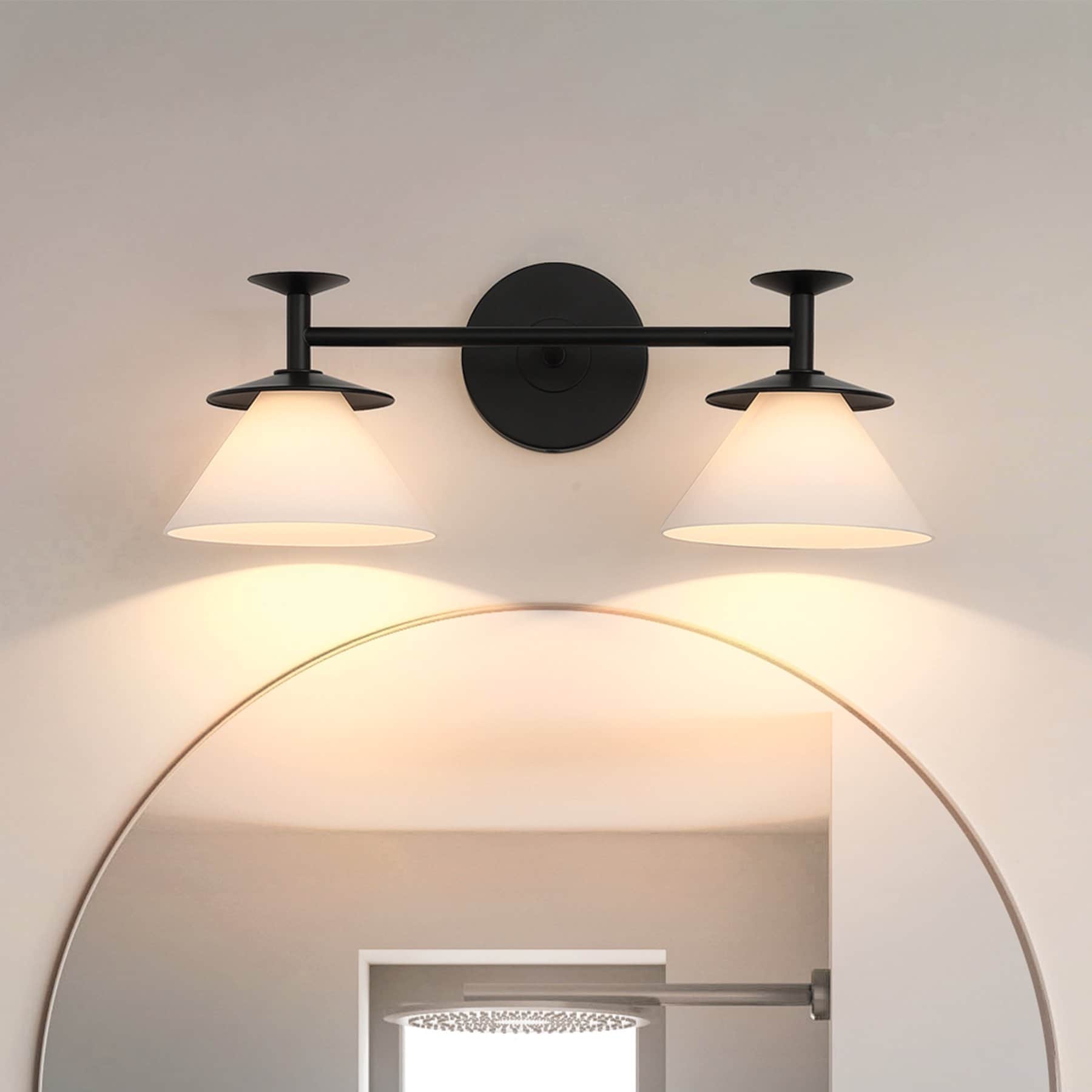 Thesis Tremolo 20-inch 2-light Matte Black and Champagne Gold Vanity Light with Etched Opal Glass