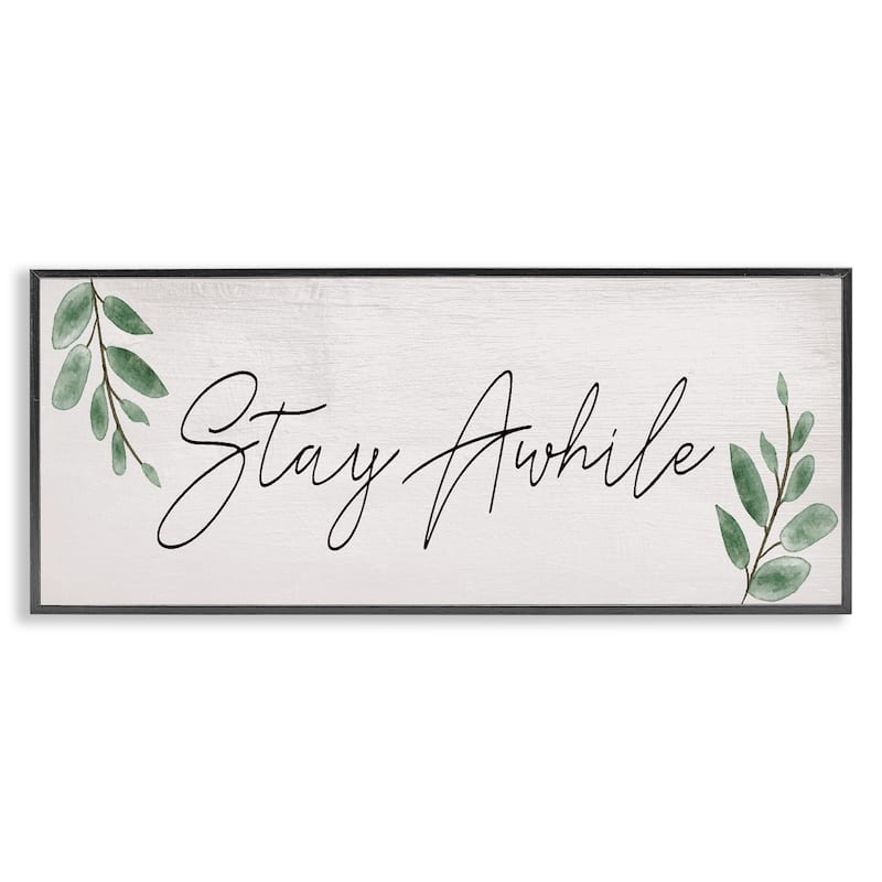 Stupell Stay Awhile with Plant Sprigs Framed Giclee Art Design By Lil' Rue - 24 x 10 - Black