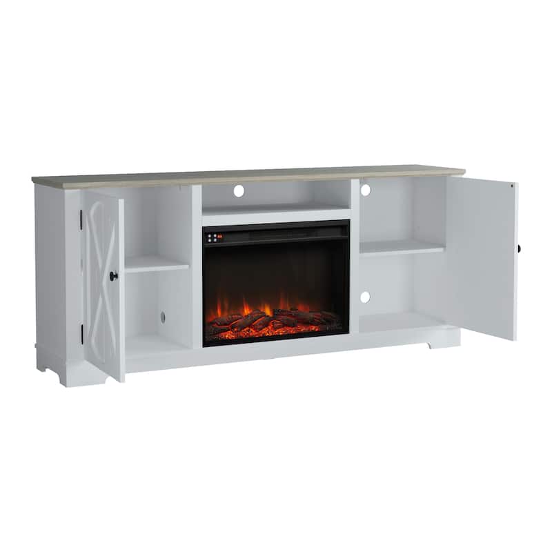 70" Farmhouse TV Stand with Fireplace, Fits up to 75" TV - 70"W x 30"H x 14.5"D