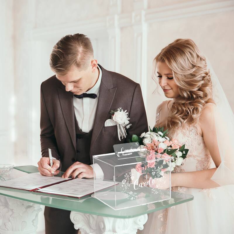 Acrylic Wedding Card Box with Lock Gift Card Box for Wedding Reception - Clear