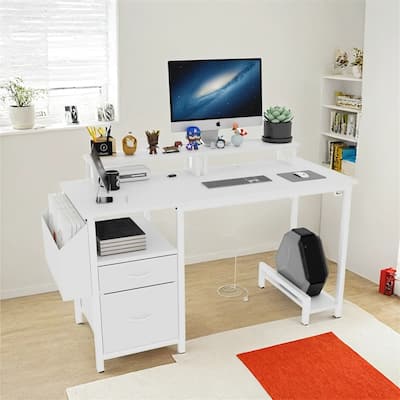 47.3"Office Desk w/Power Outlet,2 Monitor Stands,2 Drawers,Side Pocket