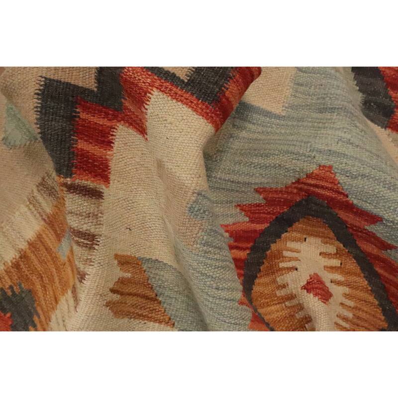 Hand Woven Oriental 100% Wool Carpet Southwestern Tribal Navy Blue & Blues Kilim Area Rug - 7' 4'' X 5' 0''
