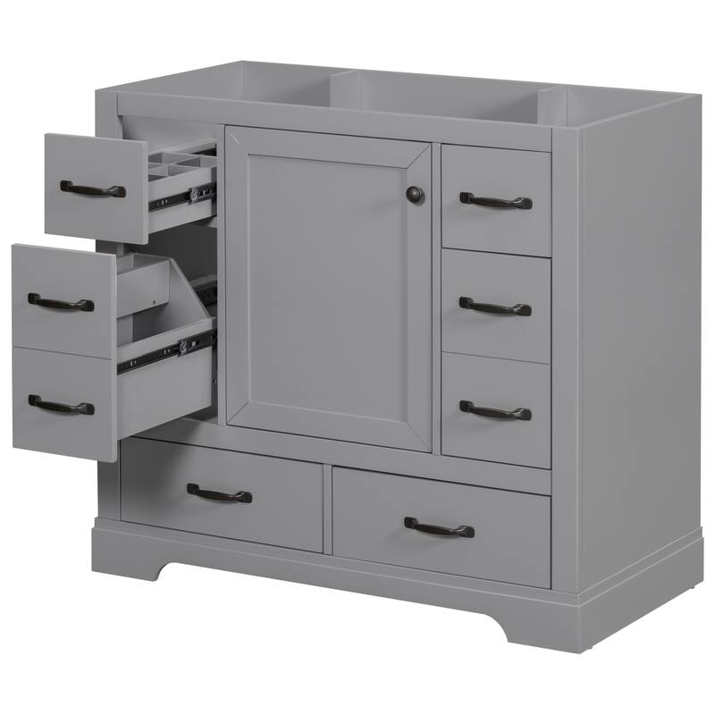 GDFStudio - Avalon 36-Inch Bathroom Vanity Cabinet Base Only, Six Drawers, Multi-Functional Drawer Divider, Painted Finish