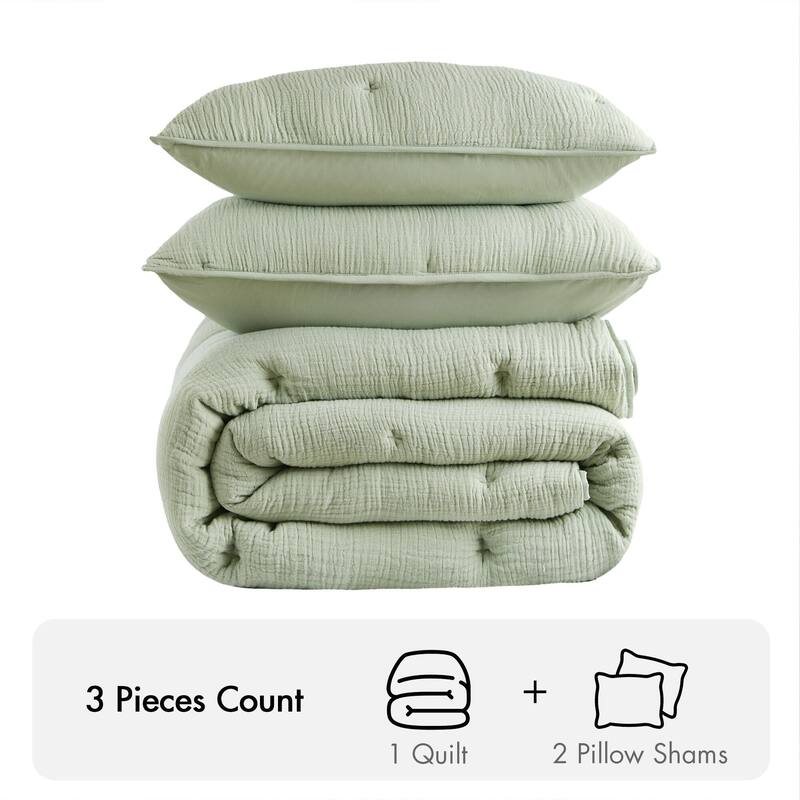 Harbor House Breeze Cotton Gauze Embroidered Quilt Set
