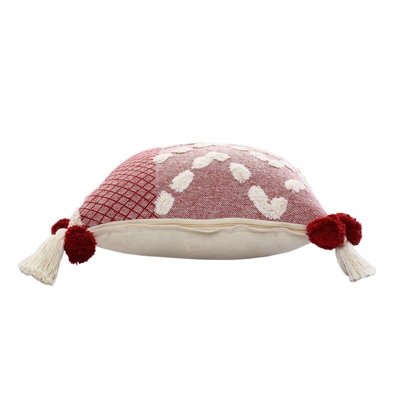 20" Red and White Zeal Pom Square Throw Pillow
