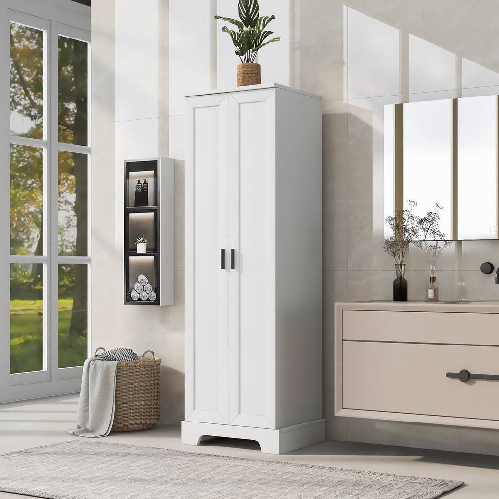 White Rustic Floor Cabinet Storage Cabinet with 2 Doors, Medicine Cabinet Bathroom Cabinet with Adjustable Shelf