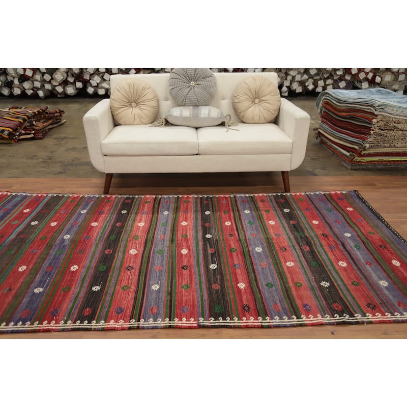 Hand Woven Oriental 100% Wool Carpet Southwestern Tribal Multi-Colored Kilim Area Rug - 9' 9'' X 4' 10''