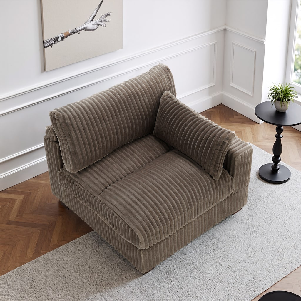 40"W Plush Corduroy Corner Accent Chair Sectional Module with Pillow