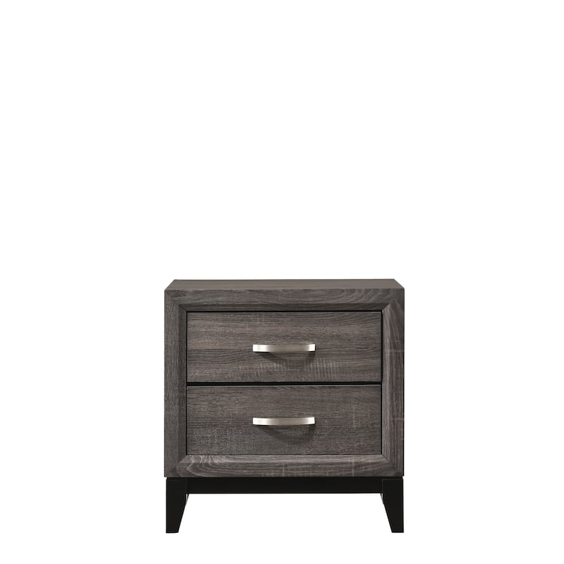 Contemporary 2-Drawer Nightstand End Table Two Storage Drawers Metal Handles Bedroom Living Room Wooden Furniture
