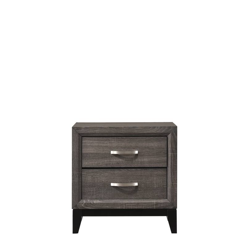 Modern Gray-Brown 2-Drawer Nightstand w/ Metal Handles for Bedroom