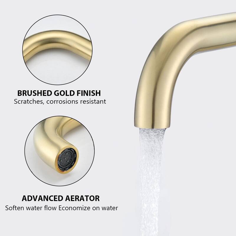 3 Hole Widespread Bathroom Sink Faucet Brushed Gold Bathroom Faucet with Double Handle Basin Tap with 360° Swivel Spout