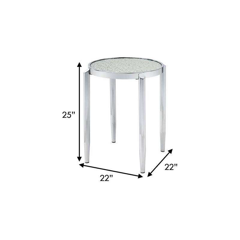 22 in. Silver Round Glass End Table, Sturdy Build End Side Table for Living Rooms
