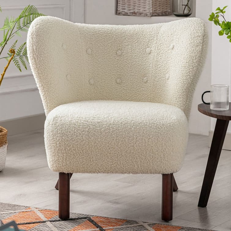 Tufted Side Chair with Solid Wood Legs for Living Room Bedroom