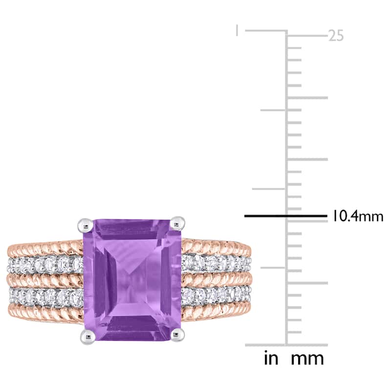 Miadora 2-Tone White & Rose Plated Sterling Silver Octagon Amethyst & White Topaz Cocktail Ring