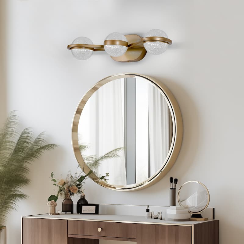 Bathroom Vanity Light, LED 3 Bulb Crystal Sand Acrylic Shades, Wall Mounted Decorative Lighting Fixture