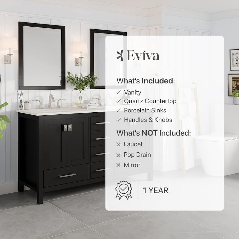 Eviva Aberdeen 60"W x 22"D Espresso Double Sink Bathroom Vanity with White Carrara Quartz Countertop