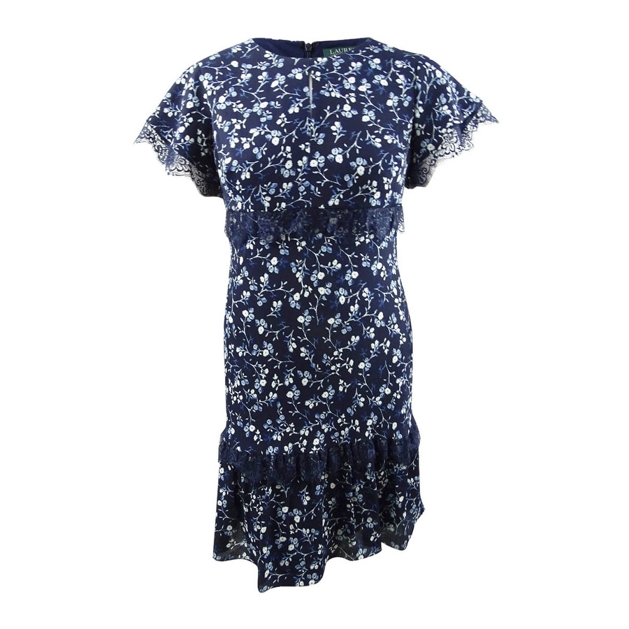 Lauren by Ralph Lauren Women's Lace-Trim Floral Printed Dress (16, Navy  Multi) - Bed Bath & Beyond - 41549493