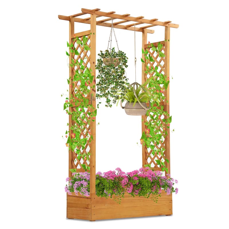 Costway 1/2 PCS 70” Wooden Raised Garden Bed with Lattice Trellis, - 1 PCS