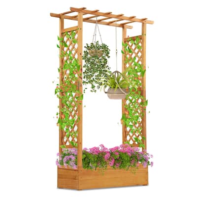 Costway 1/2 PCS 70” Wooden Raised Garden Bed with Lattice Trellis,